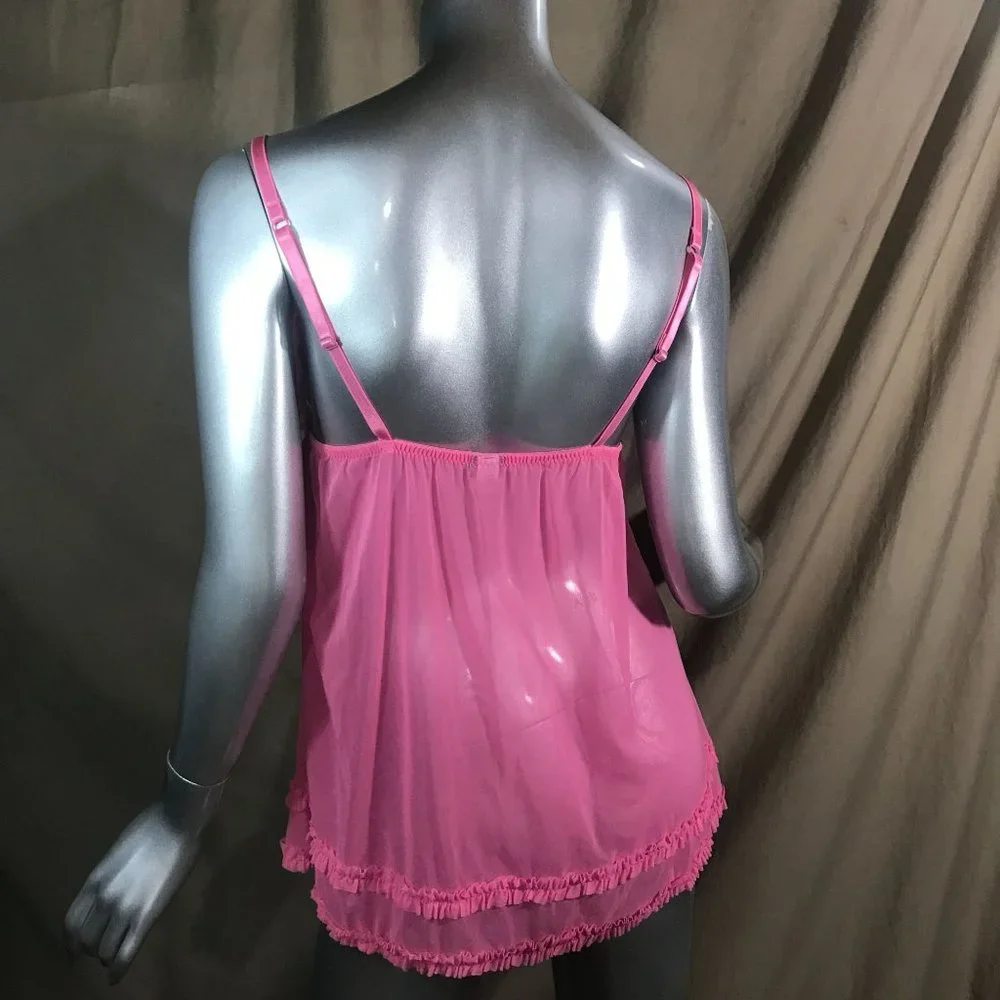 Passion Forever Women's Large Lingerie Slip Teddy Pink Mesh Stretchy